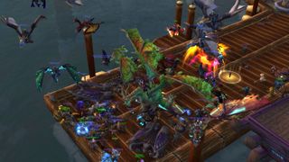 WoW: Dragonflight players wait for the boat to the new zone.