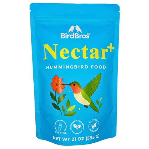 Birdbros Hummingbird Nectar Powder Nectar+ Hummingbird Food for Feeders &amp;ndash; All-Natural, Dye-Free, No Boil, Easy Mix &amp;ndash; Pure Cane Sugar, Hummingbird Feeder Refill, Made in Usa &amp;ndash; Makes 96 Oz
