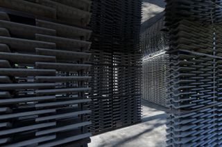 Serpentine Pavilion 2018 with lattice walls and concrete floor