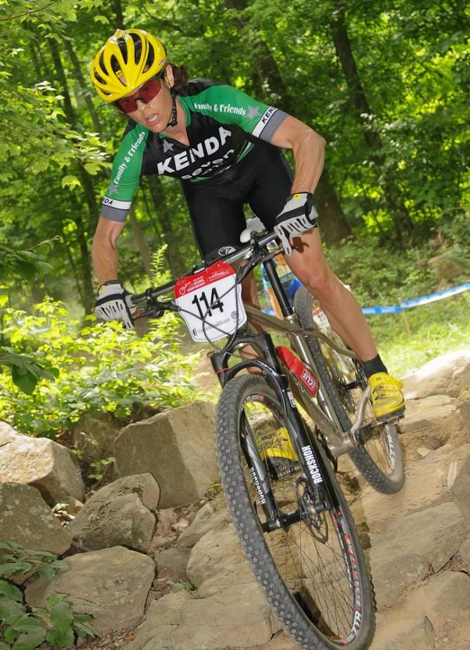 Mary McConneloug (Kenda-NoTubes) rode with the leaders for much of the race before becoming unglued.