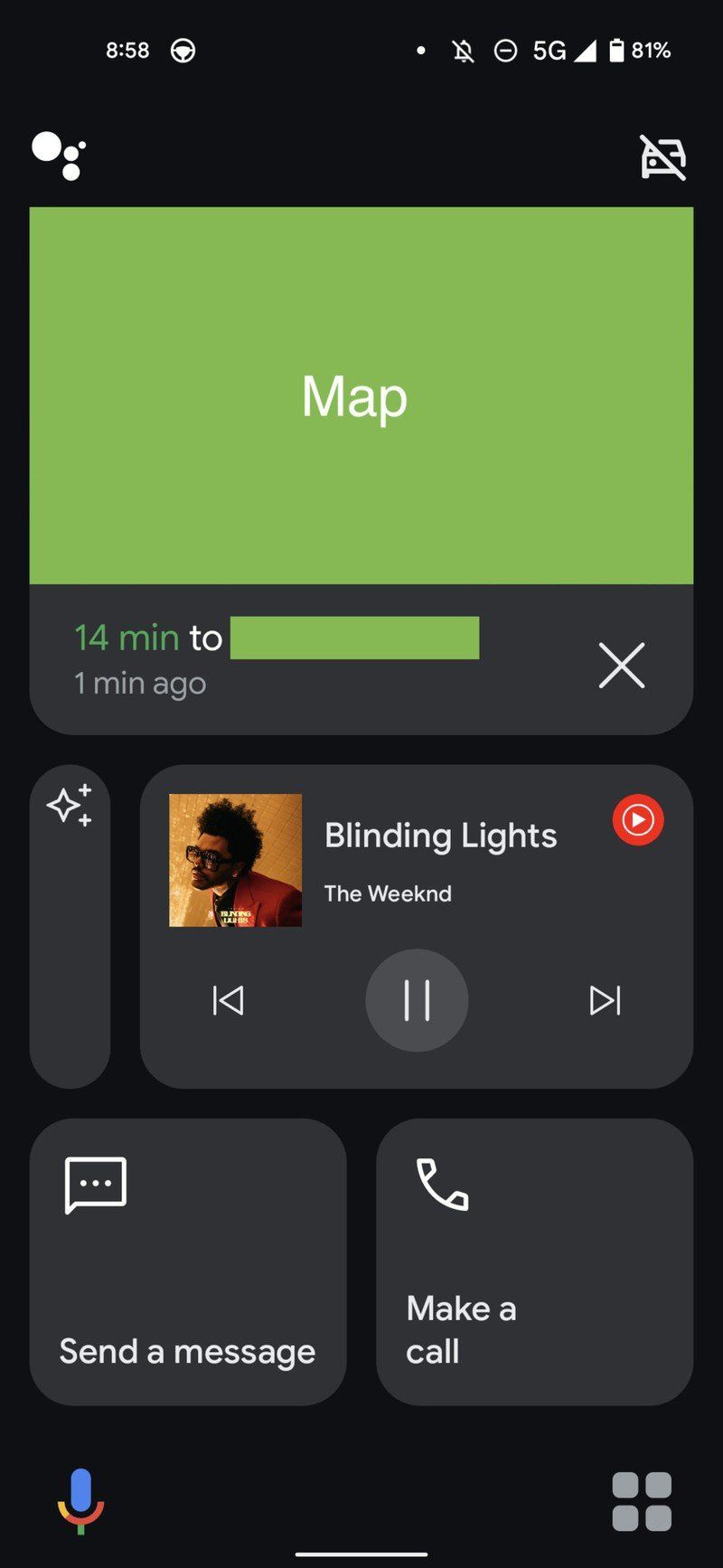 Google Assistant Driving Mode Homescreen