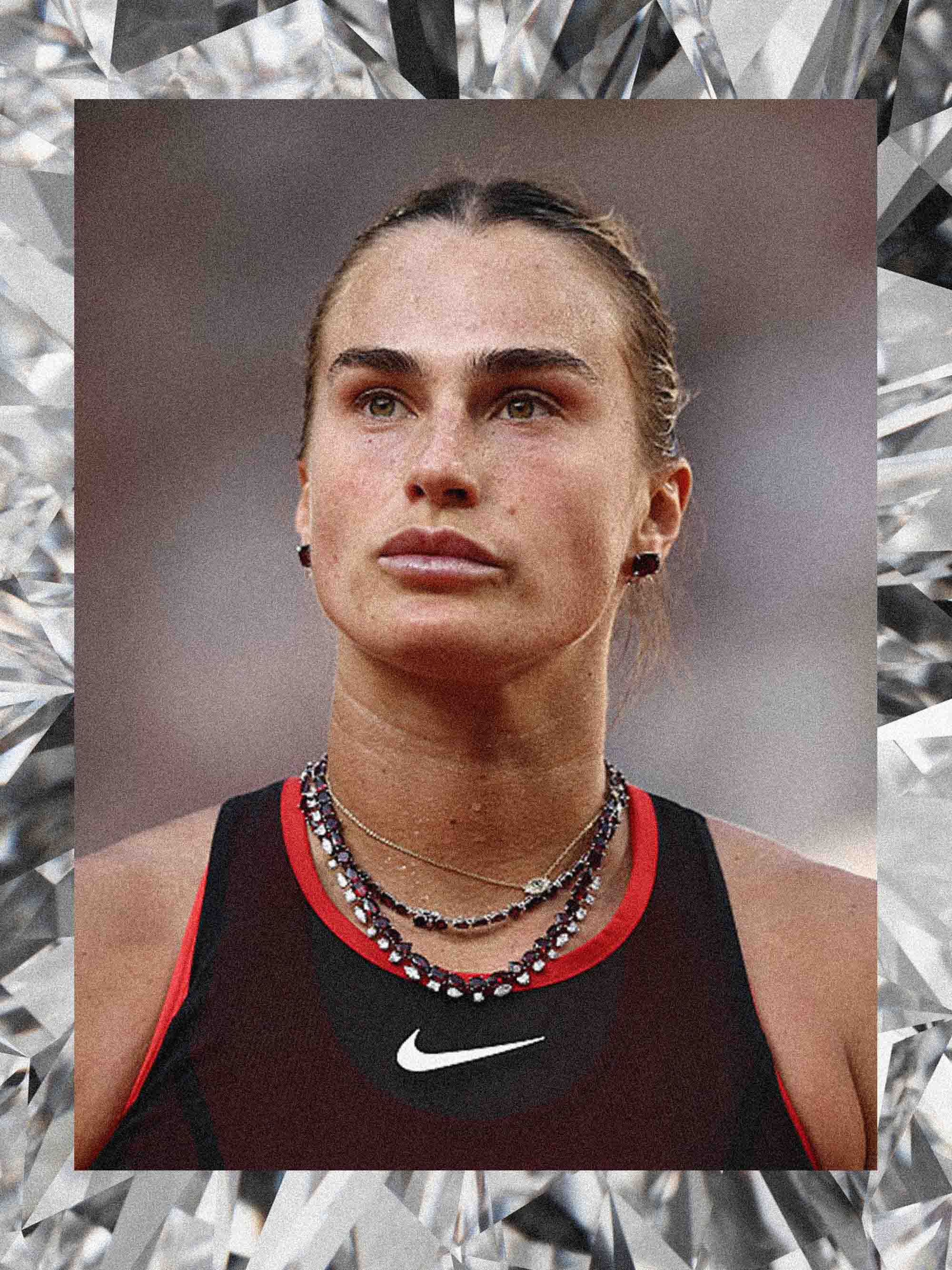 a close-up of Aryna Sabalenka playing tennis