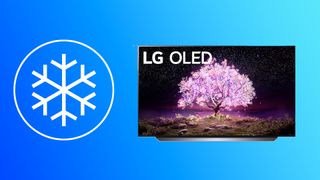 LG C1 OLED on blue background with cold symbol