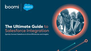 An eBook from Boomi on Salesforce integration with image of colleagues reading papers together