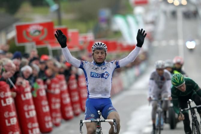 Pierrick F&eacute;drigo (FDJ) celebrates victory at Paris-Camembert