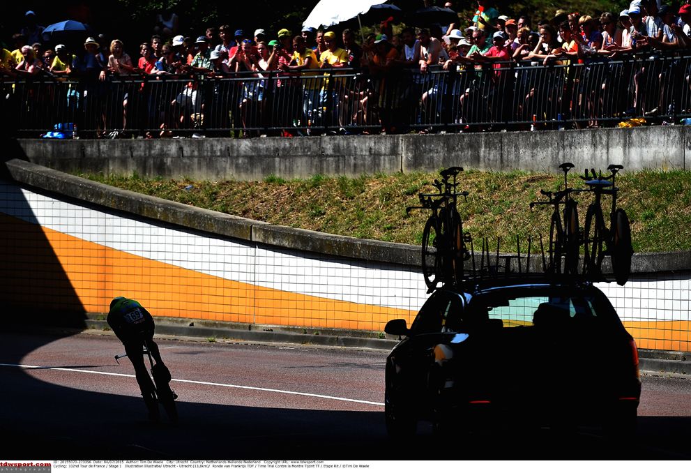 A rider comes out from a tunnel during the opening time trial