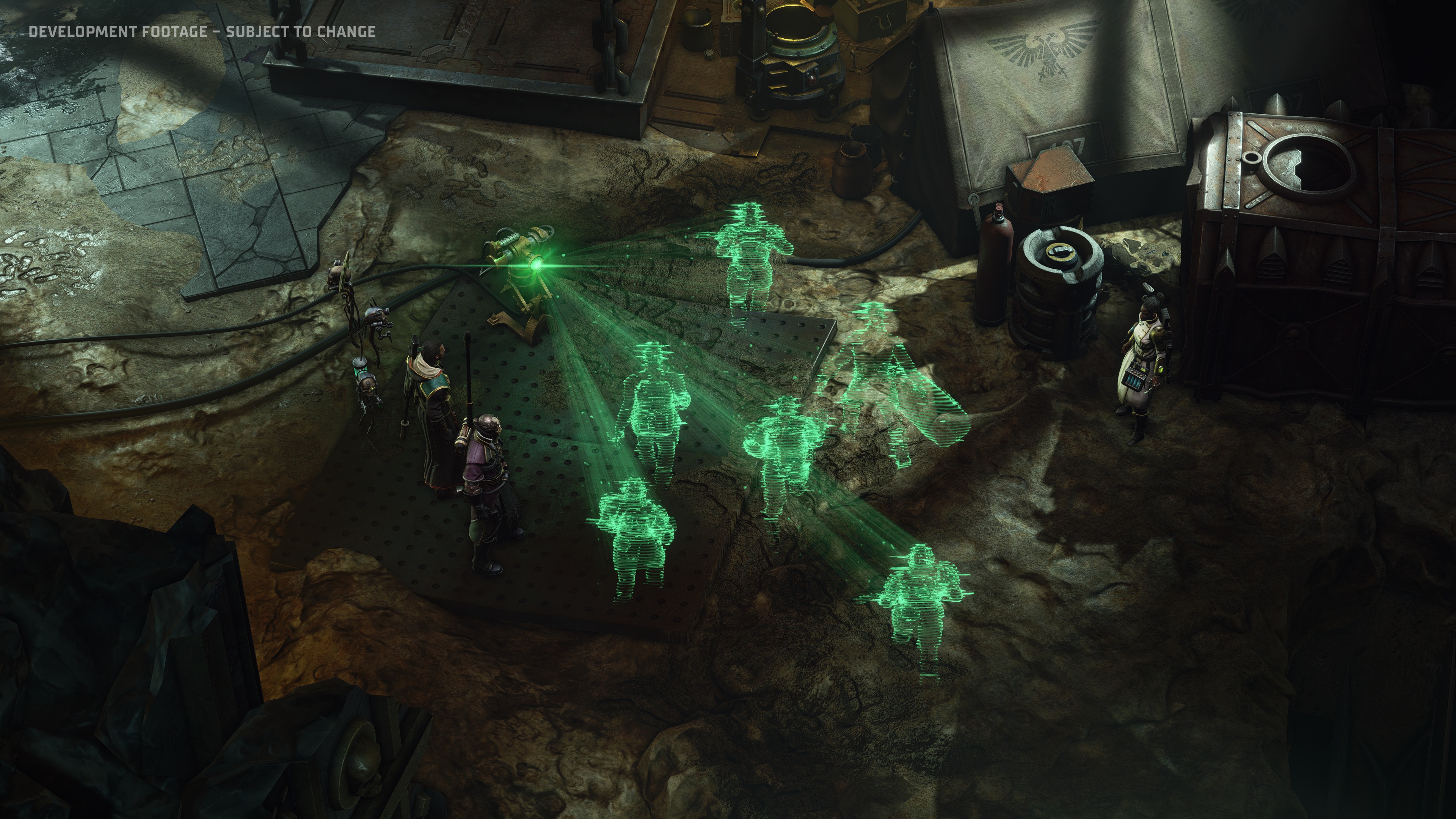 Warhammer 40K: Dark Heresy screenshot showing holograms that reconstruct events in the location