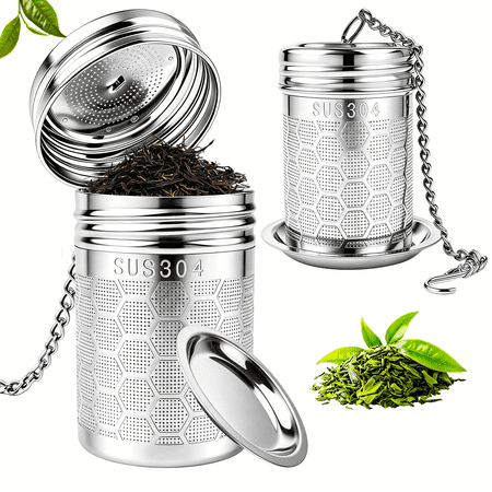 Suswim 2 Pack Tea Infuser for Loose Tea, Extra Fine Mesh Tea Strainers With Drip Trays, 304 Stainless Steel Tea Diffuser Filter, Tea Steeper Infusers for Teapot, Brew Tea&amp;#65288;small&amp;#65289;