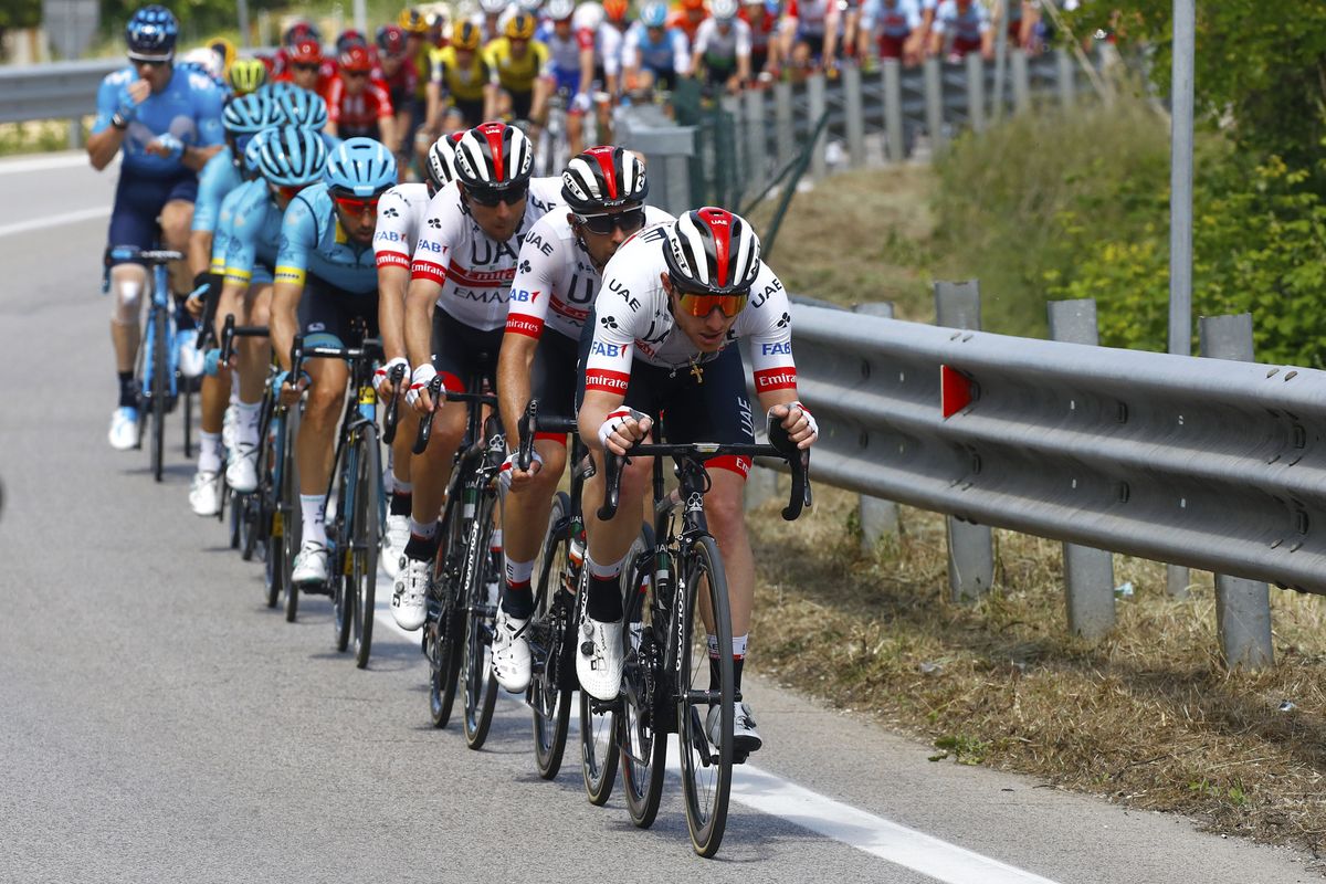 UAE Team Emirates ride on the front