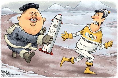 Political cartoon World Winter Olympics South Korea North Korea nuclear missiles