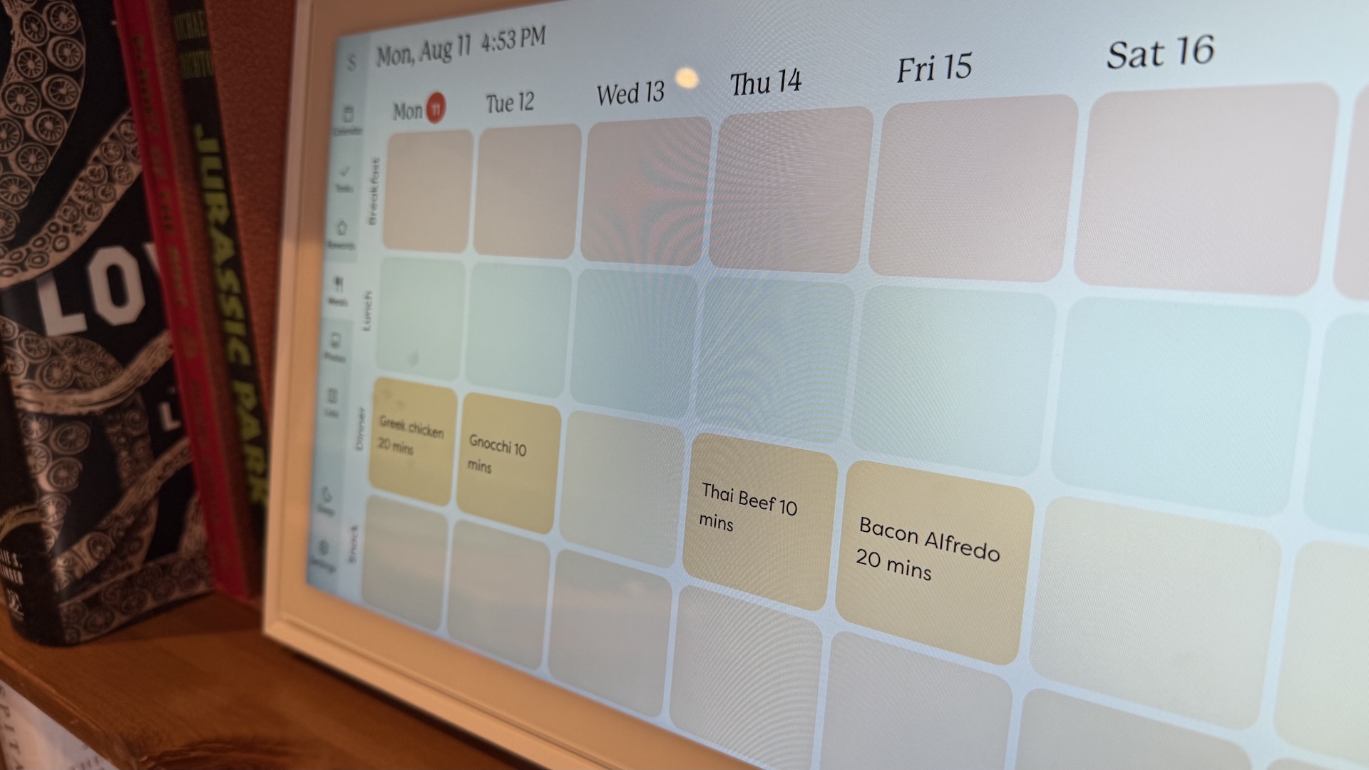 The Skylight Calendar on a bookshelf