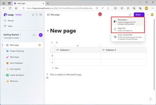Loop share workspace and page