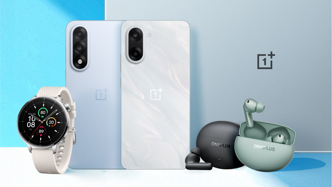 OnePlus Nord 5 and OnePlus Nord CE5 on a blue background