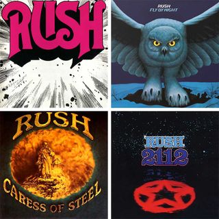 Rush cover art from Rush, Fly By Night, Caress Of Steel and 2112
