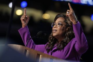 Oprah Winfrey speaks on stage during the third day of the Democratic National Convention at the United Center on August 21, 2024 in Chicago, Illinois.