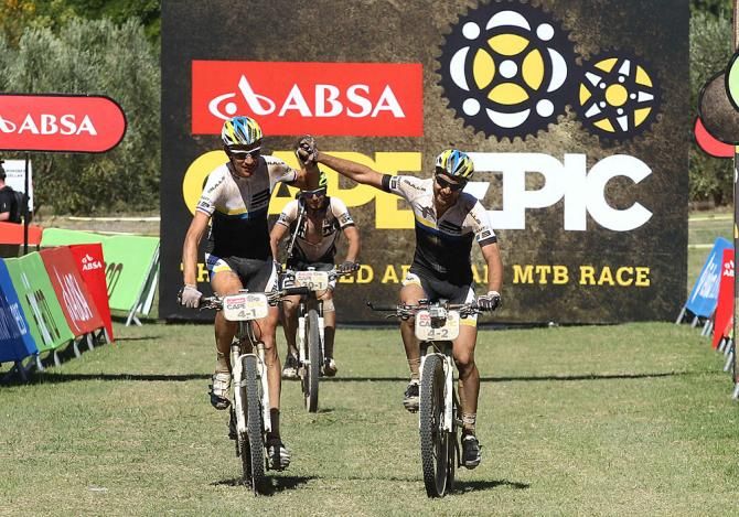 Thomas Dietsch and Boehme of Bulls 2 celebrate after finishing third