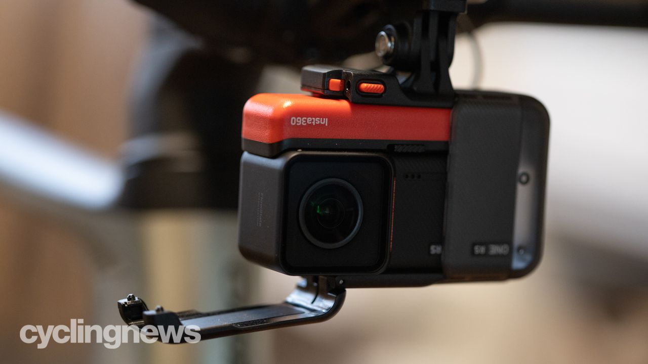 Insta360 One RS modular action camera detail of case mounted on bike
