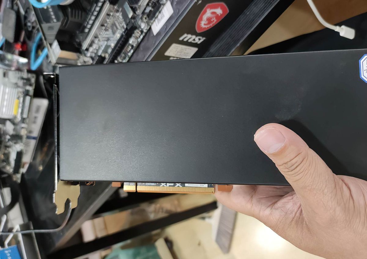 A Purported AMD Cryptomining Card Showing A Fanless, Passive Cooling Design