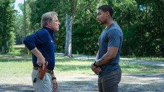 (L-R) Don Johnson as Chief Sandy Burnne and Aaron Pierre as Terry Richmond in &quot;Rebel Ridge&quot; streaming on Netflix from September 6