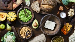 Selection of complex carb foods presented on a table