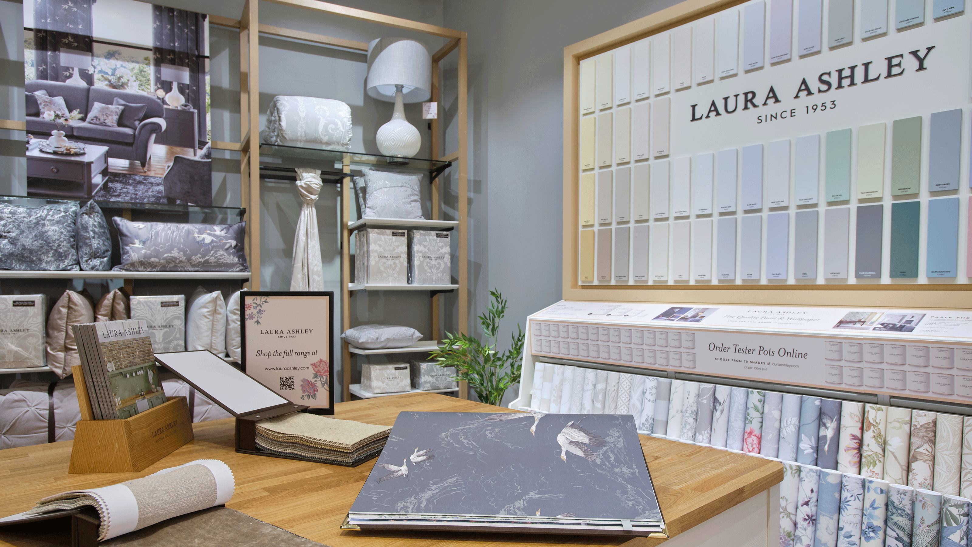 Laura Ashley store-within-store at Westfied Shepherds bush, showcasing different wallcoverings and paints