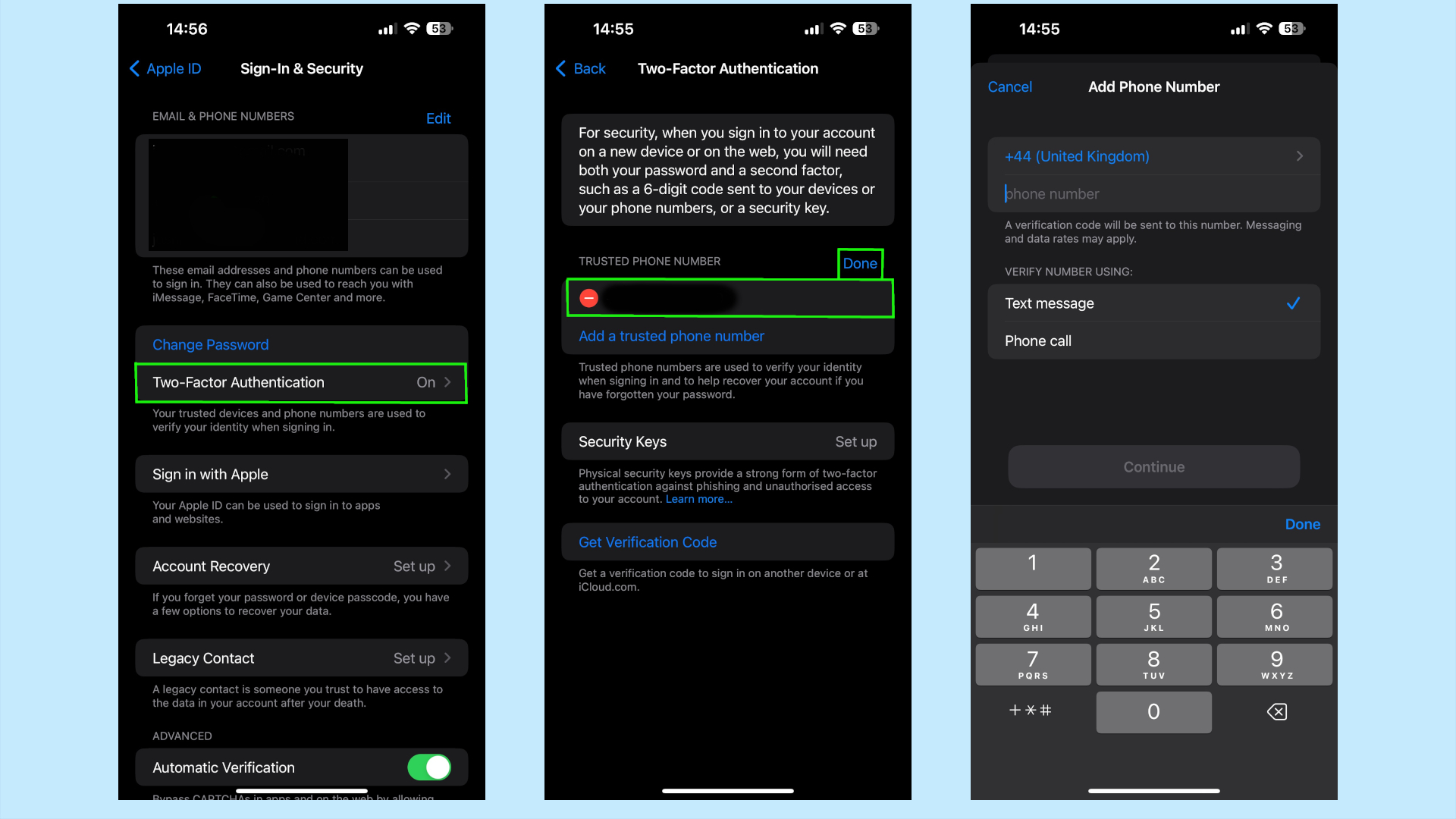 2FA settings in iOS