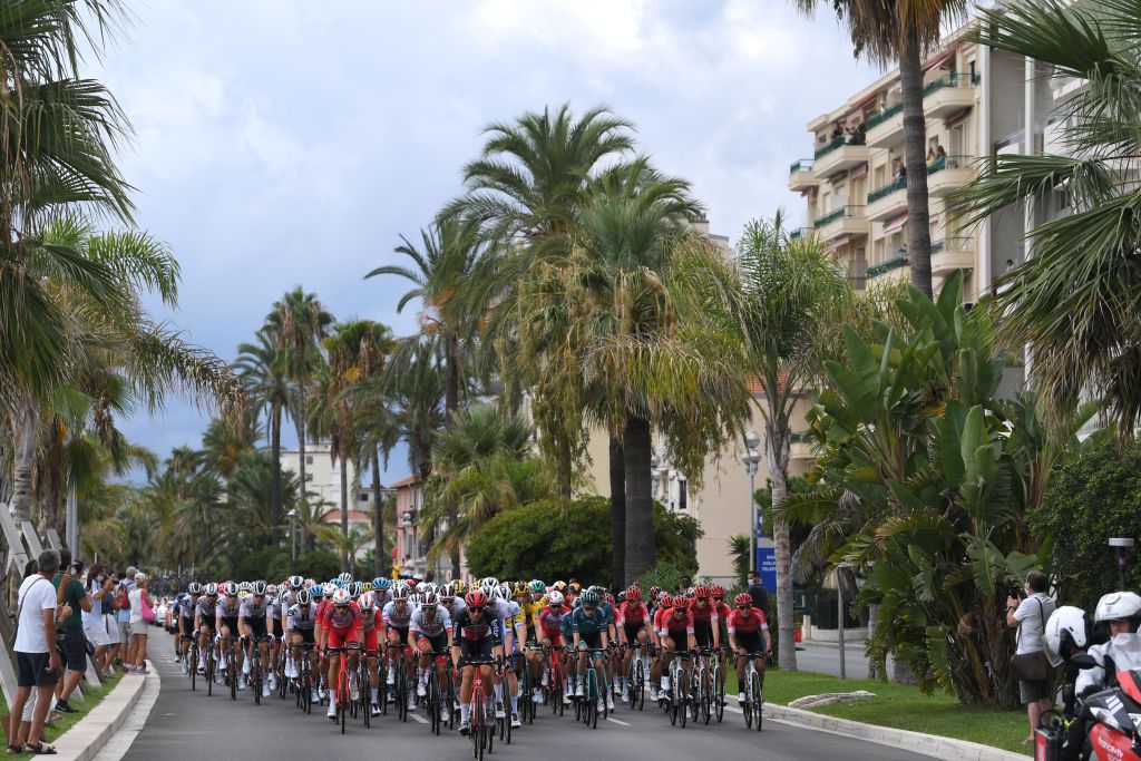 NICE FRANCE AUGUST 29 Elia Viviani of Italy and Team Cofidis Solutions Credits Marco Marcato of Italy and UAE Team Emirates Steff Cras of Belgium and Team Lotto Soudal Winner Andrew Anacona of Colombia and Team Arkea Samsic Peloton Fans Public during the 107th Tour de France 2020 Stage 1 a 156km stage from Nice Moyen Pays to Nice TDF2020 LeTour on August 29 2020 in Nice France Photo by Tim de WaeleGetty Images