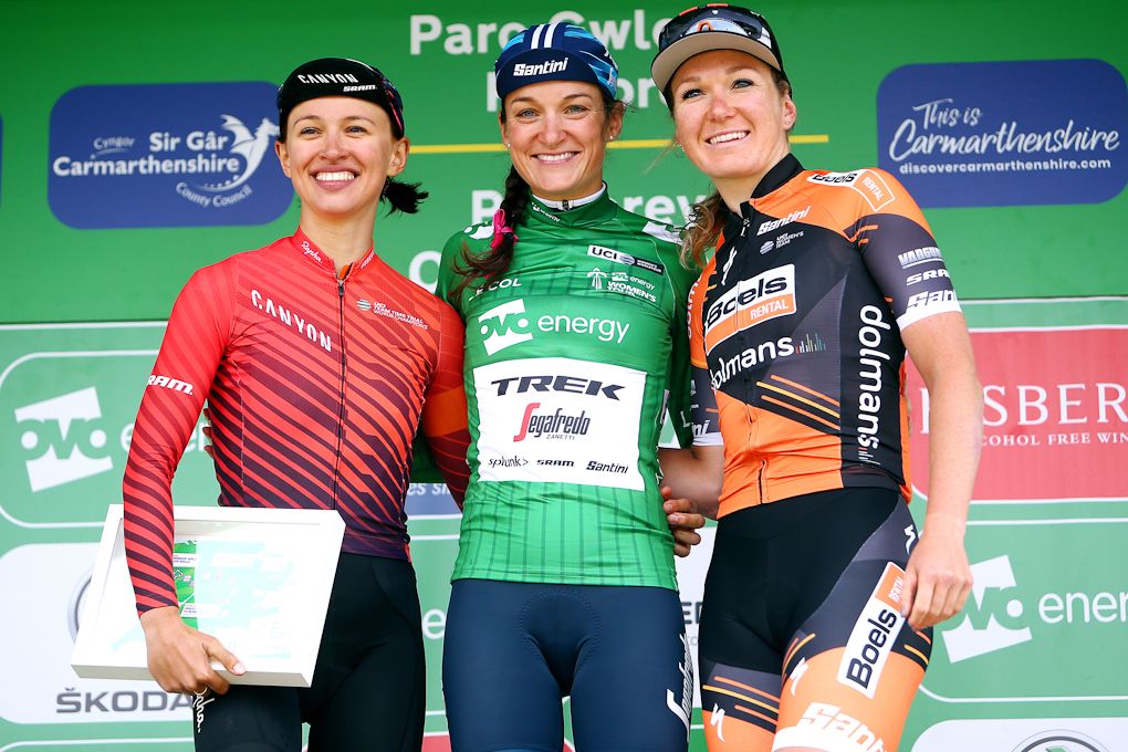 Kasia Niewiadoma, Lizzie Deignan and Amy Pieters on the final Women's Tour podium