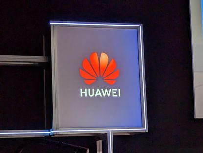 The Huawei logo on display at MWC 2023