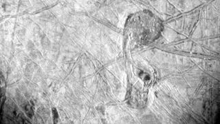 A close-up of a shape, on Europa, known as the Platypus