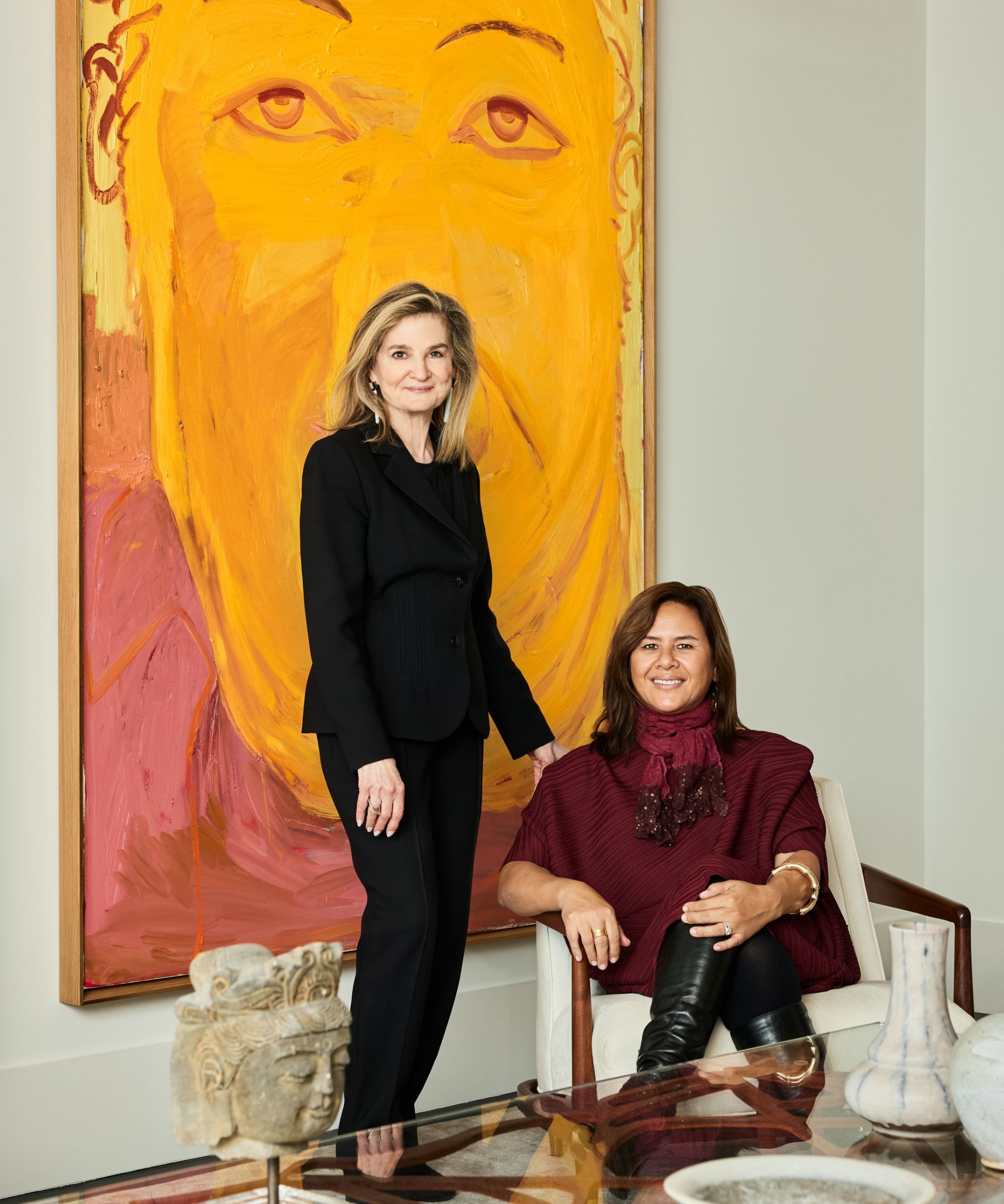 architect Lilian Weinreich with homeowner in NYC apartment with bold contemporary art
