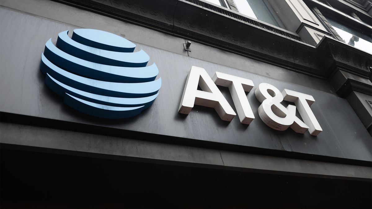 AT&amp;T logo pictured on a store front in Washington DC, United States.