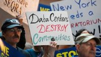 ALBANY, NY - MAY 13: Environmental advocates and progressive lawmakers hold a rally in support of legislation that would put a moratorium on new data centers in the state on Wednesday, May 13, 2026, at the Capitol in Albany, N.Y. (Will Waldron/Albany Times Union via Getty Images)