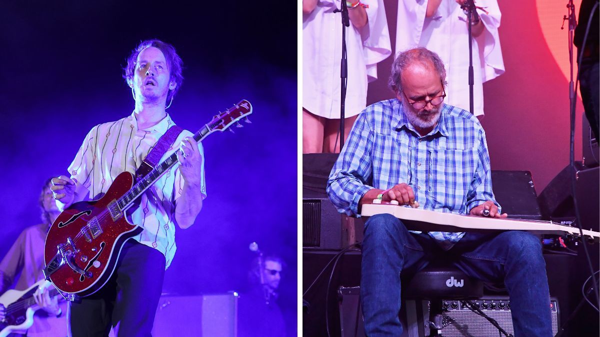 Left-Nick Bockrath of Cage The Elephant performs in concert during the Bonnaroo Music &amp; Arts Festival on June 15, 2024 in Manchester, Tennessee; Right- The Watson Twins perform onstage with Bucky Baxter during &#039;Into The Great Wide Open: A Tom Petty Superjam&#039; at This Tent during day 2 of the 2018 Bonnaroo Arts And Music Festival on June 8, 2018 in Manchester, Tennessee