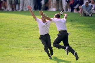 Celebrating with Sergio during the 1999 Ryder Cup