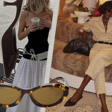 a collage of imagery showing products and influencers wearing luxury summer investment pieces