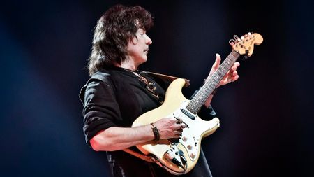 Ritchie Blackmore of the British band Ritchie Blackmore's Rainbow performs live on stage during a concert at the Velodrom on April 18, 2018 in Berlin, Germany