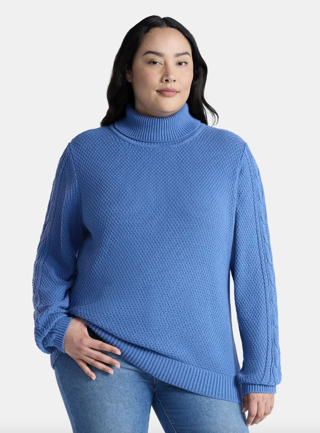 Time and Tru, Time and Tru Women&amp;rsquo;s and Women&amp;rsquo;s Plus Turtleneck Sweater With Cable Sleeves, Midweight, Sizes Xs-4x