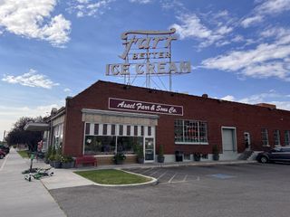 photo of a brick building in the warm photographic style