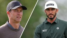 Adam Scott (left) and Max Homa (right) look on