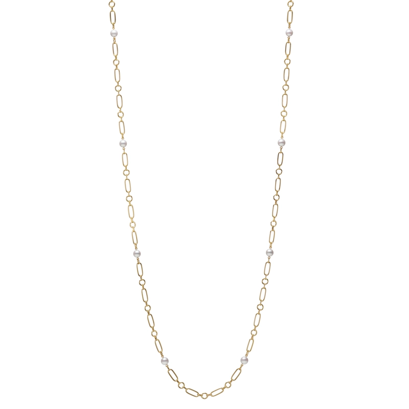 Mikimoto, M Code Akoya Cultured Pearl Necklace in 18K Yellow Gold - 32 Inch