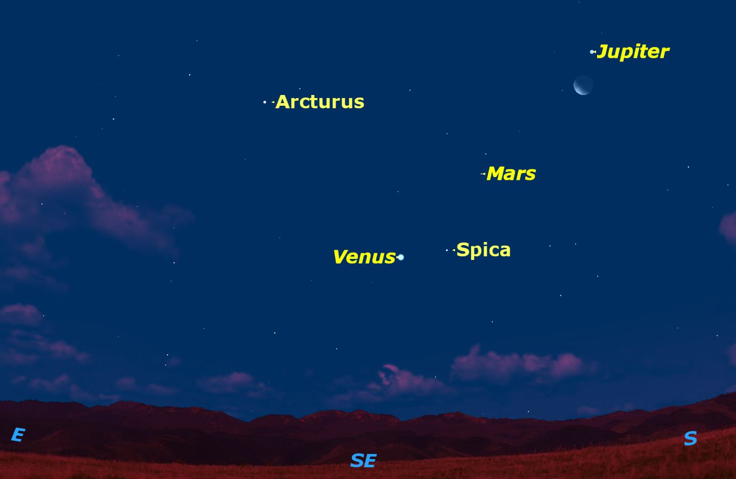 Jupiter and the moon will appear to shine extra close together before dawn on Friday, Dec. 4, 2015, as shown in this Starry Night sky map. 