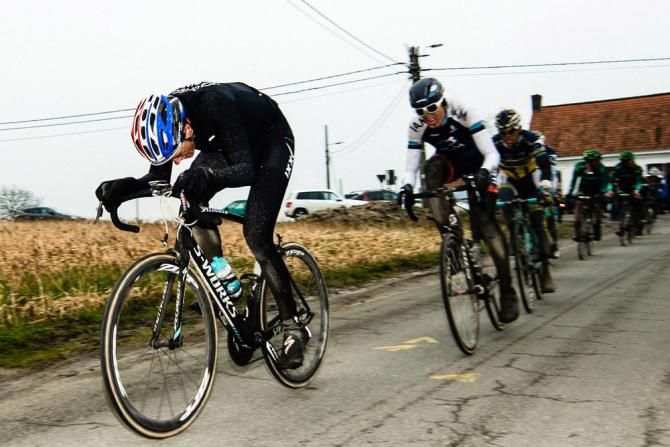 Niki Terpstra suffers at the end of Dwars door Vlaanderen.