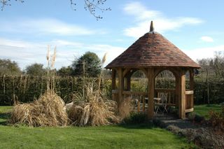 wooden gazebo garden building in garden