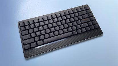The Lofree Edge keyboard against a blue background.