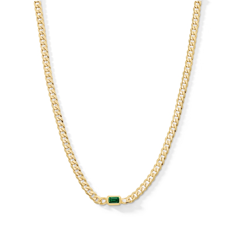 Zales, Emerald-Cut Emerald Solitaire Curb Chain Necklace