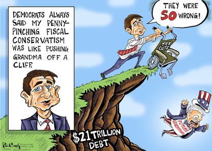 Political cartoon U.S. Paul Ryan retirement national debt Uncle Sam