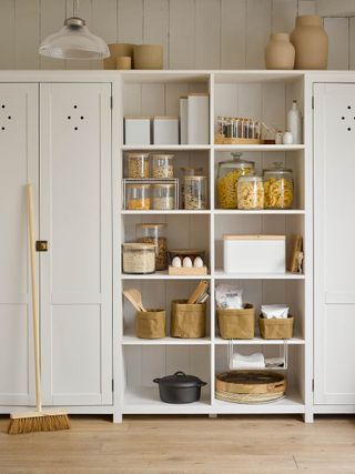 pantry and shelving ideas for kitchen storage, open shelving and closed