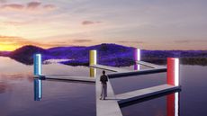 A woman stands on a dock with multiple avenues to take.