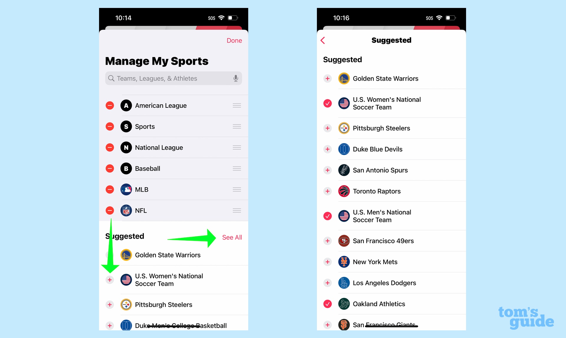 How to set up my sports in iPhone's news app in ios 16 — selecting teams to follow